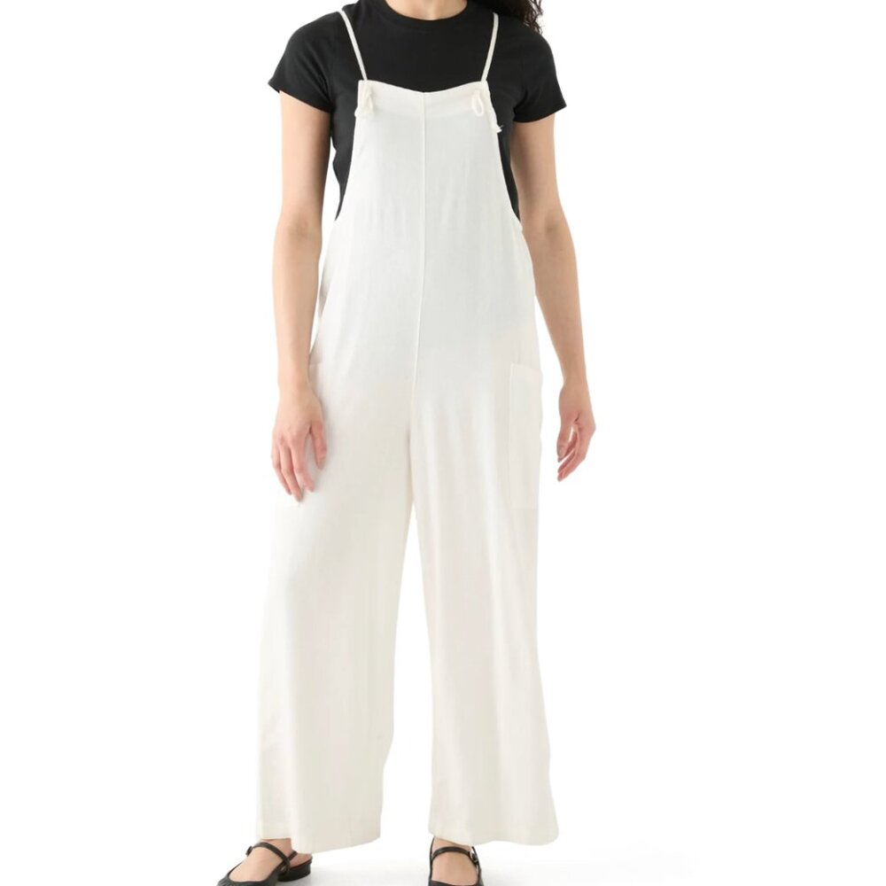 NEW Vanilla Star Linen Overall Pants White Wide Leg Size Medium Minimalist Boho